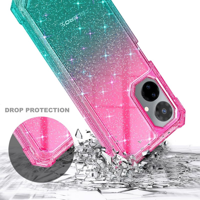 WDHD Designed for Boost Mobile Celero 5G 2024 Case with [Built-in Screen Protector], Full-Body Protective Shockproof Rugged Bumper Cover Case (Glitter Pink/Aqua) - Image 5